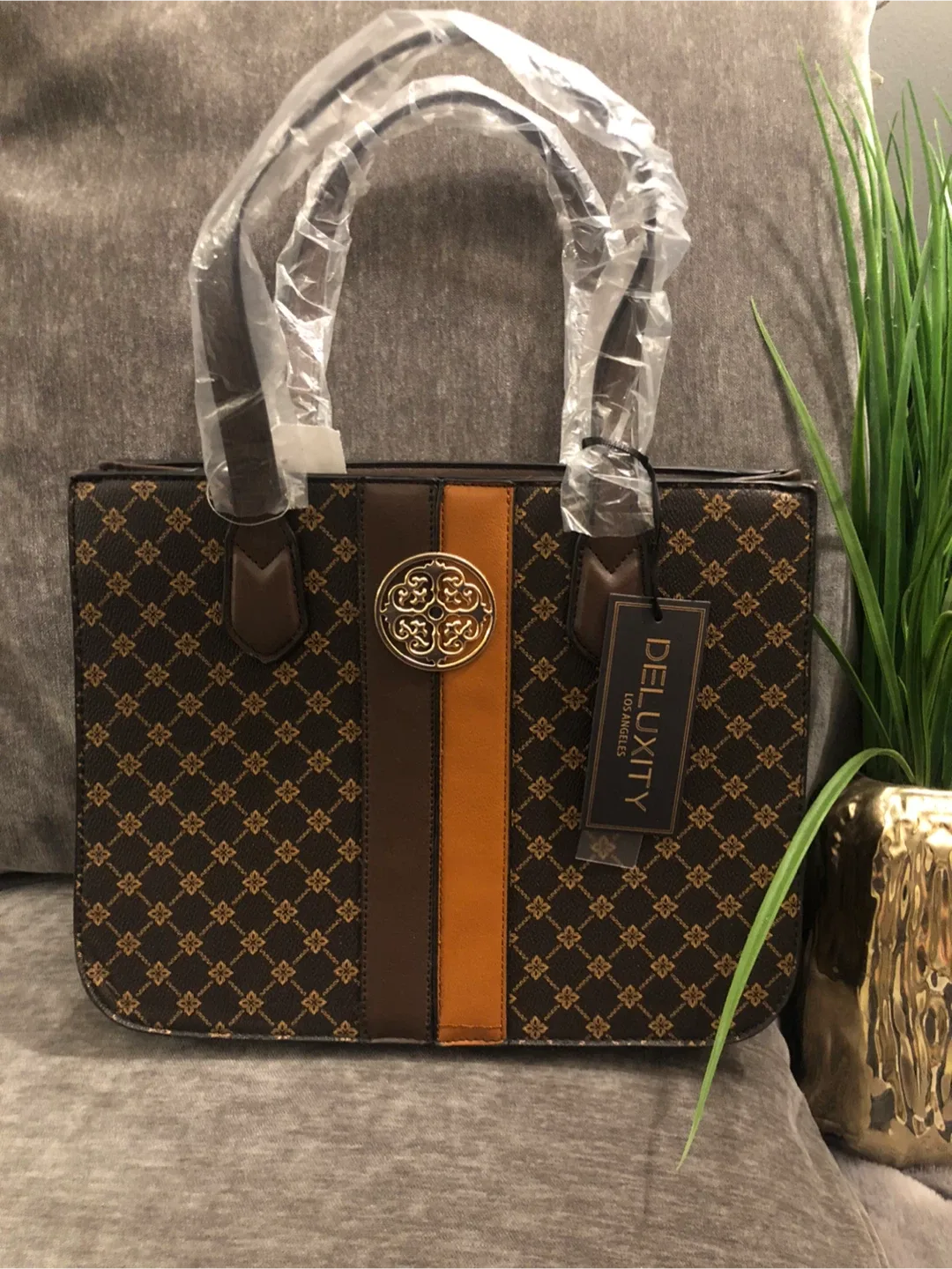 Deluxity Brown Patterned Tote Bag - New thumbnail