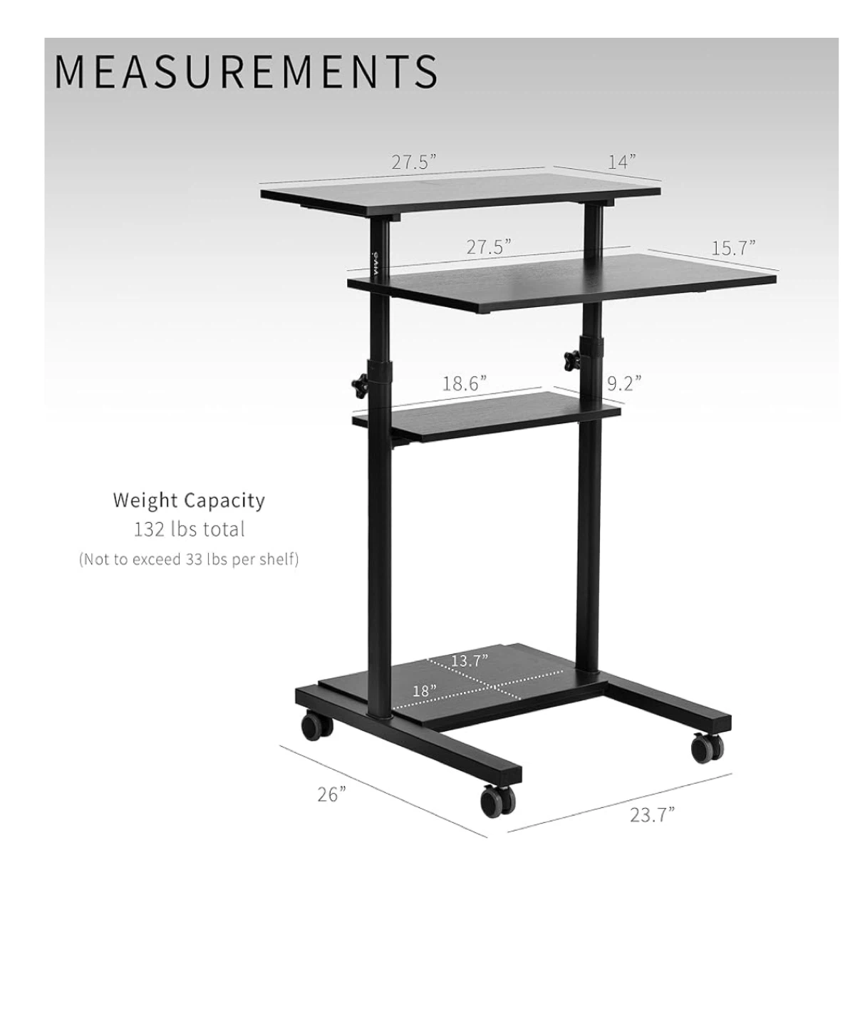 Black Rolling Adjustable Height Desk - photo 3