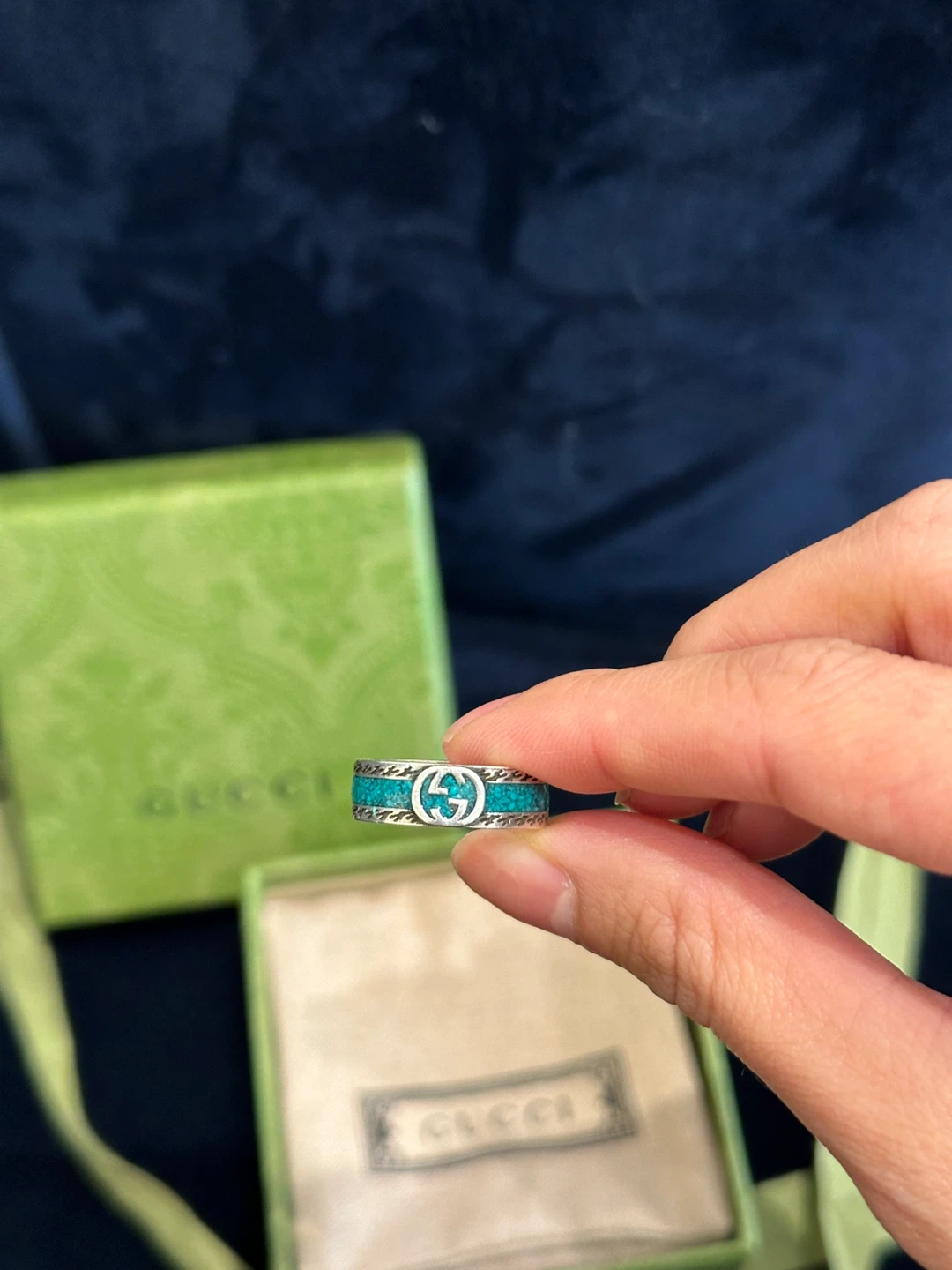 Gucci Interlocking G Turquoise Enamel Ring