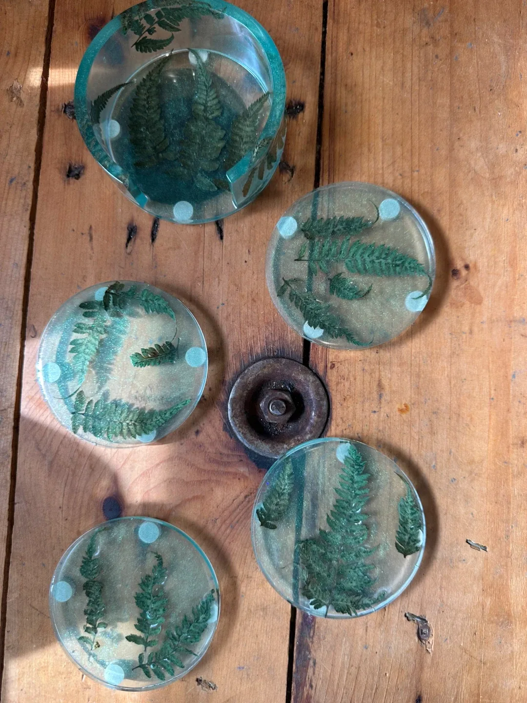 Handmade Resin Coaster Set with Ferns image indicator(3)