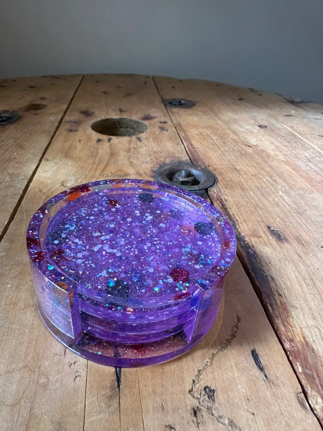 Handmade Resin Coaster Set with Holder thumbnail