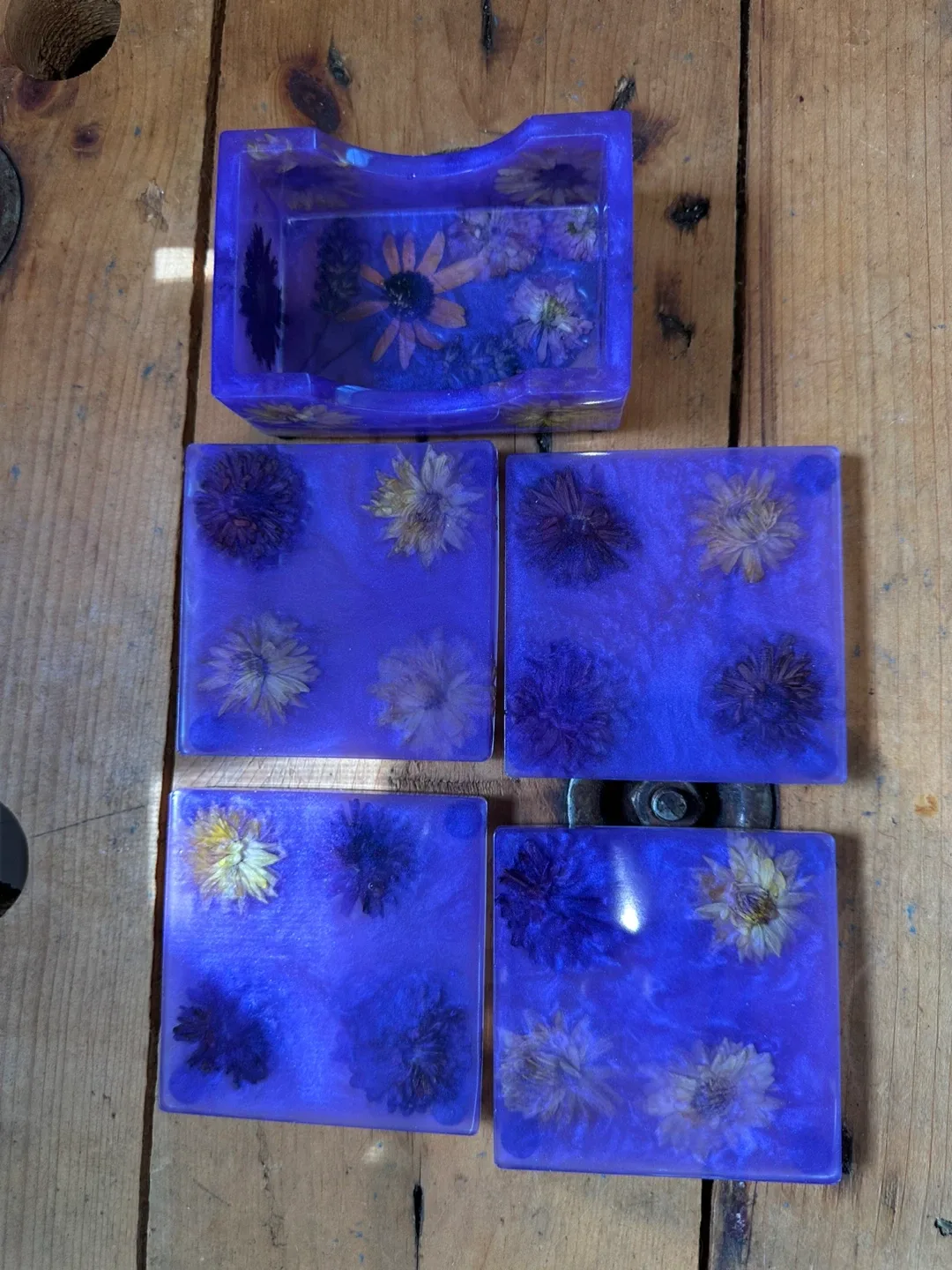 Handmade Purple Resin Coaster Set with Holder image indicator(3)