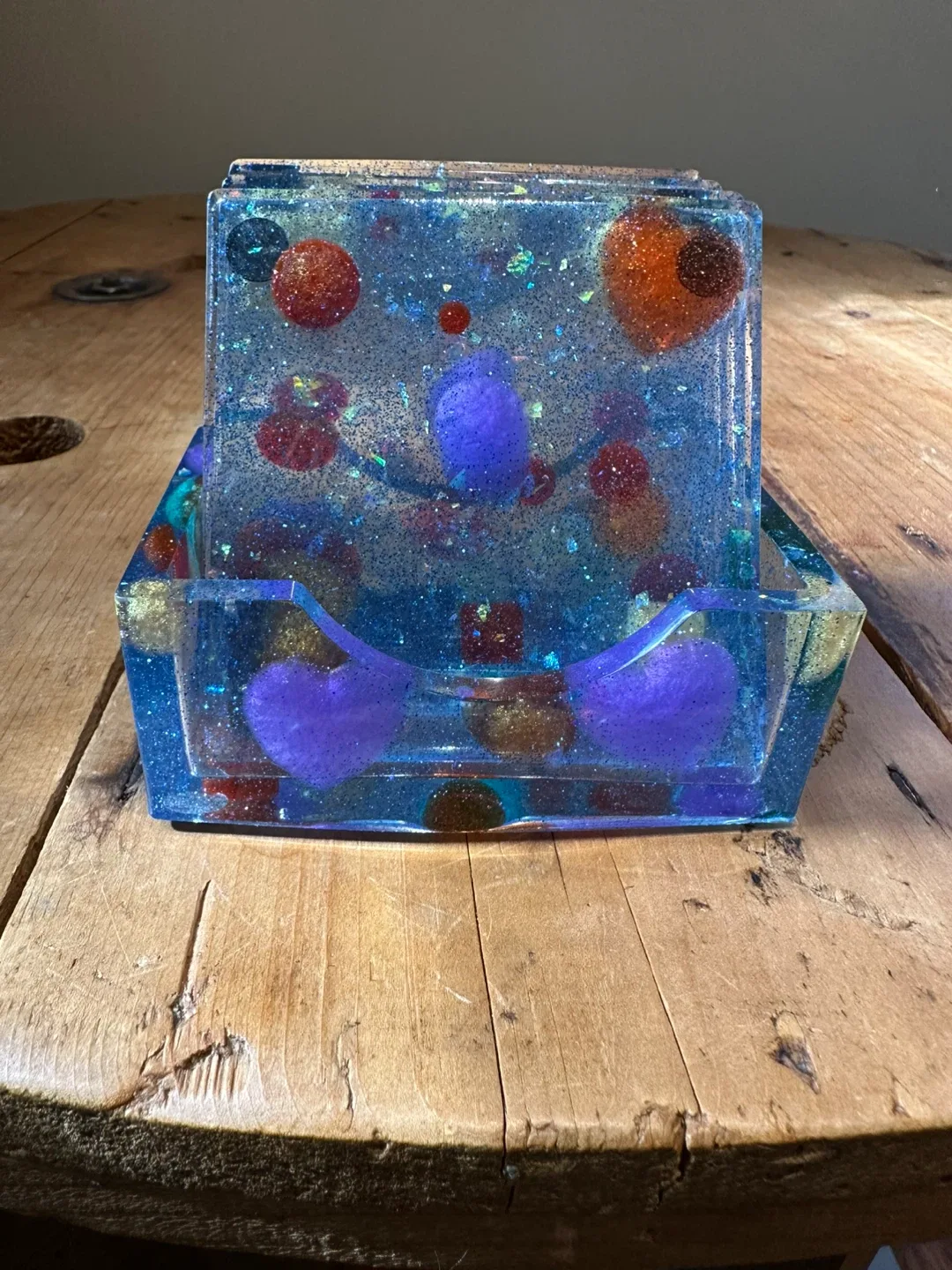 Handmade Resin Coaster Set with Holder thumbnail