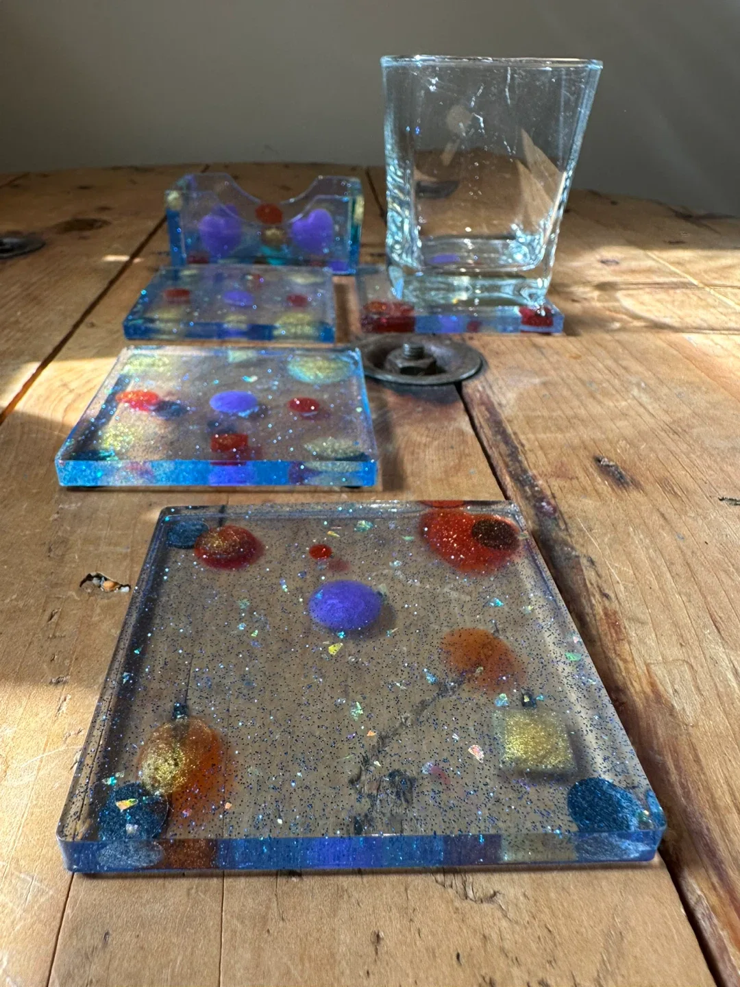 Handmade Resin Coaster Set with Holder image indicator(2)