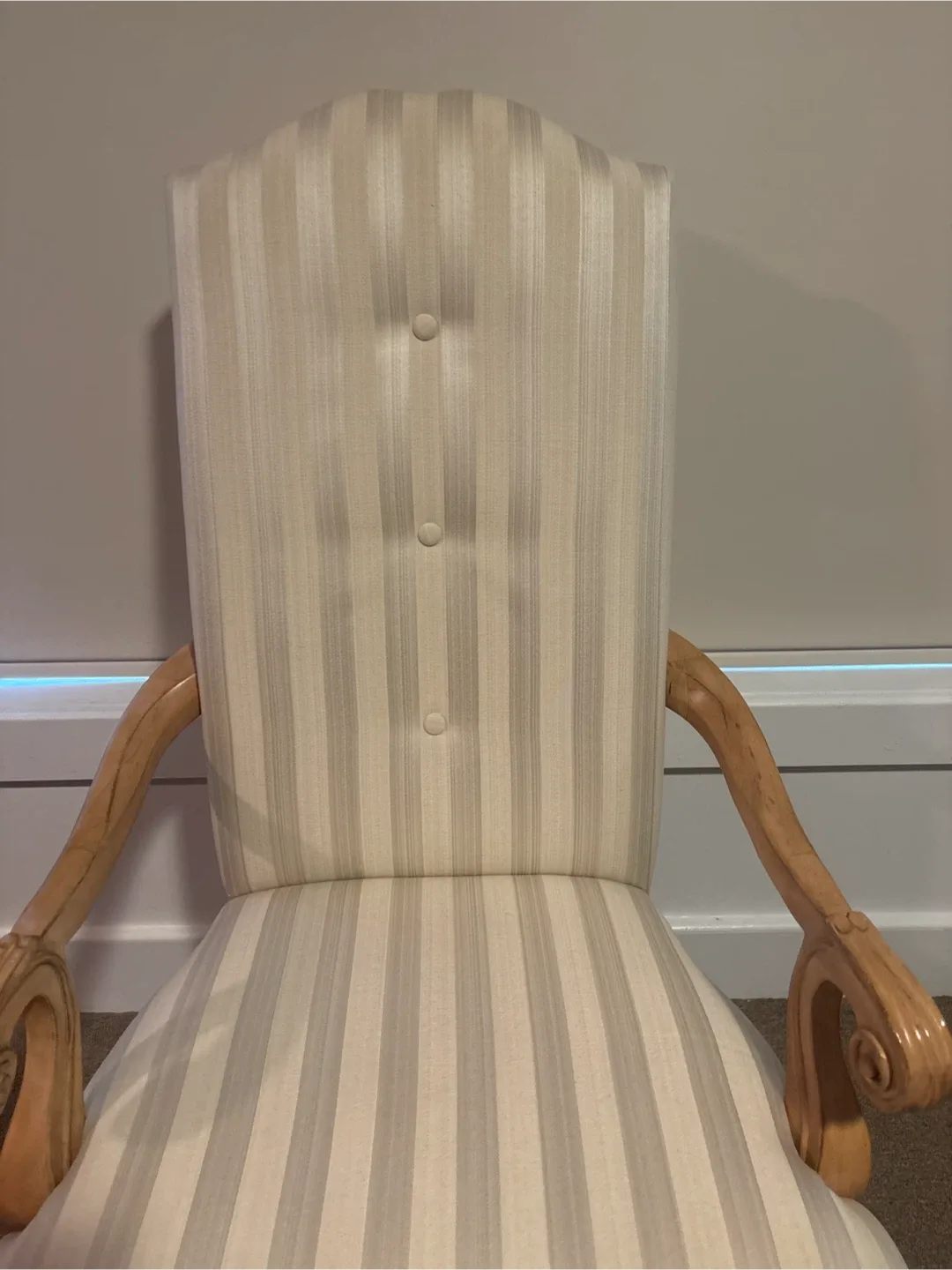 Upholstered Armchair - Striped Fabric- Reduced For Quick Sale image indicator(2)