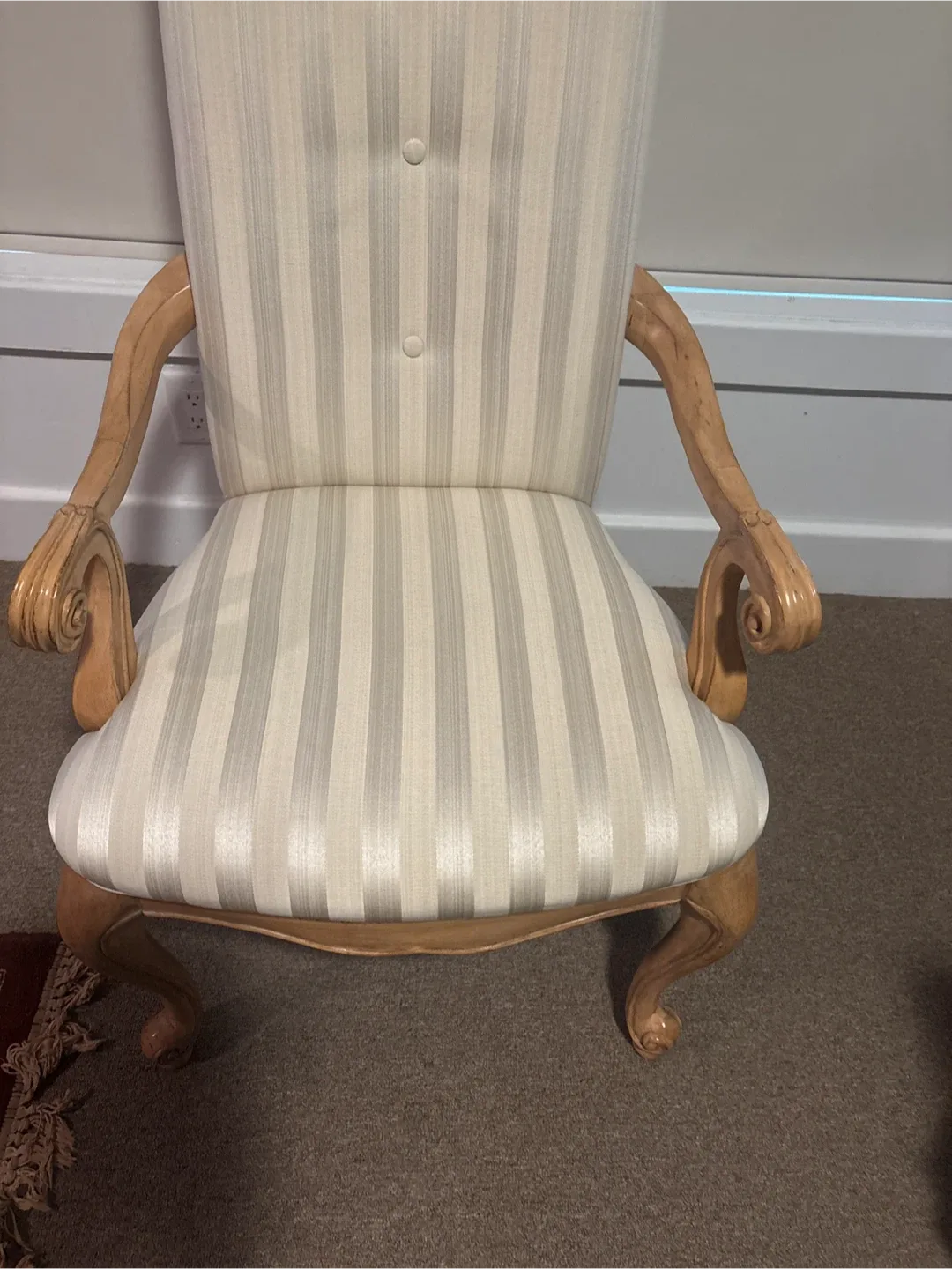 Upholstered Armchair - Striped Fabric- Reduced For Quick Sale image indicator(9)