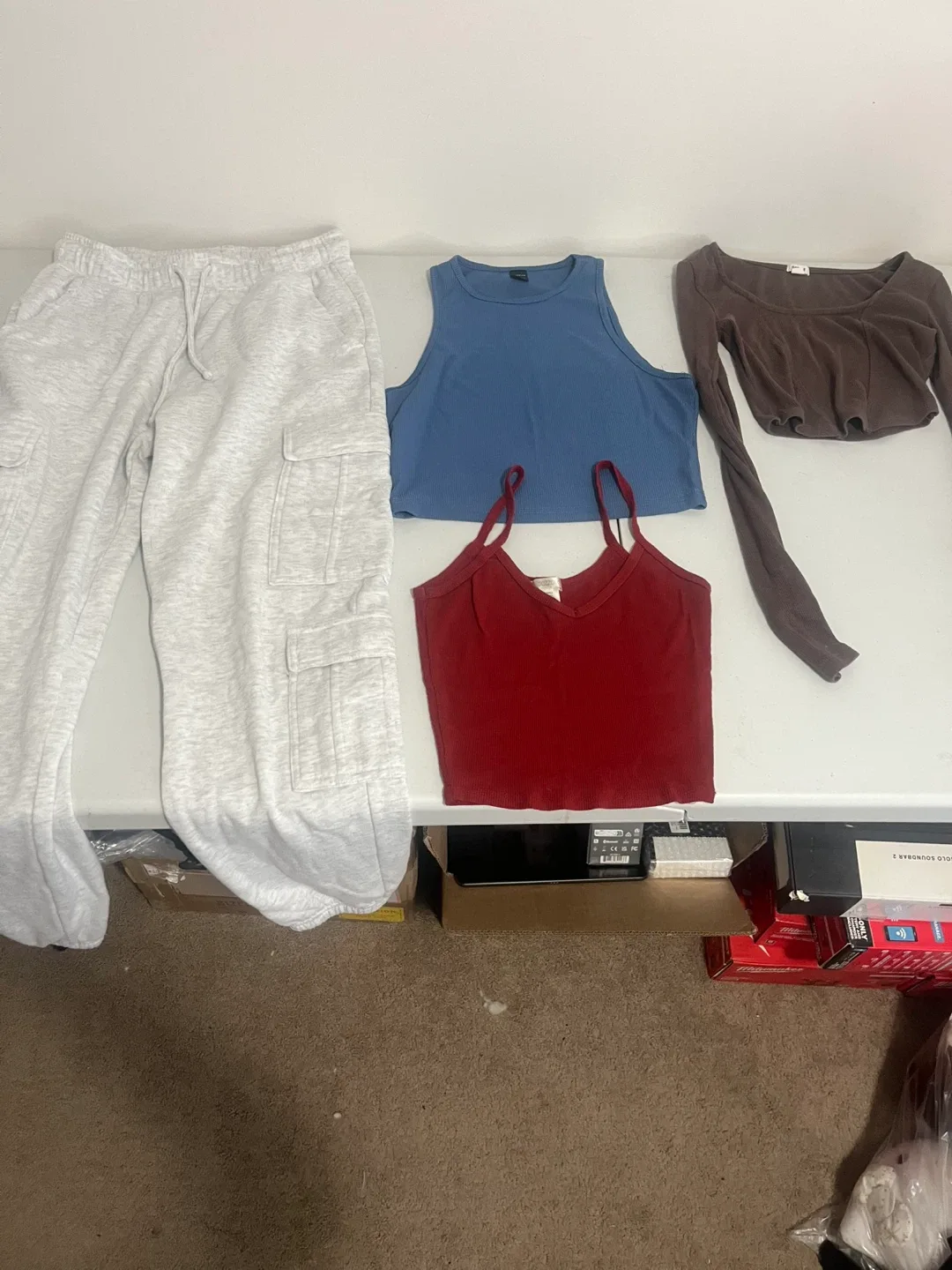 Three tops grey sweat pants size xs thumbnail