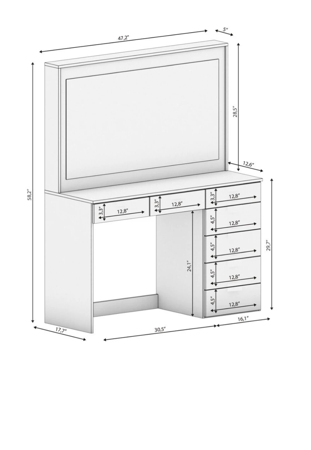 White Vanity Makeup Table with Mirror - photo 2
