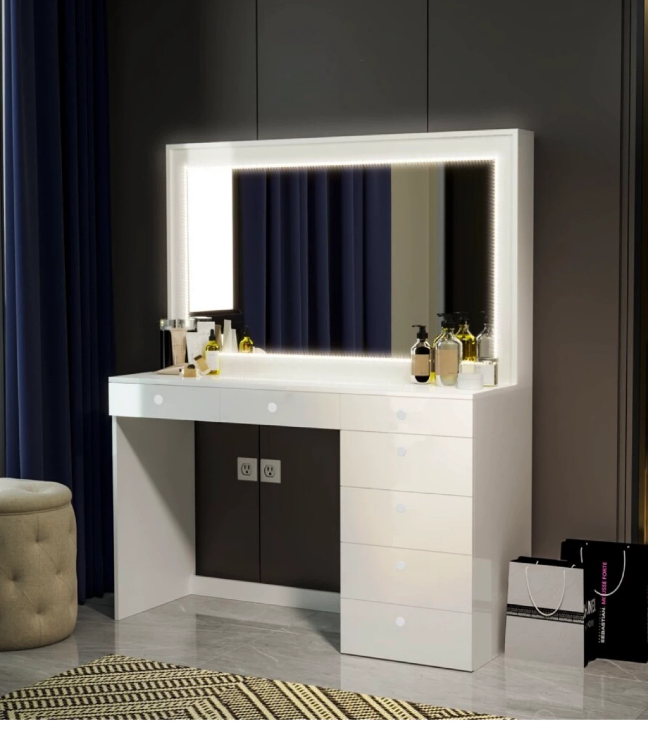 White Vanity Makeup Table with Mirror - photo 3