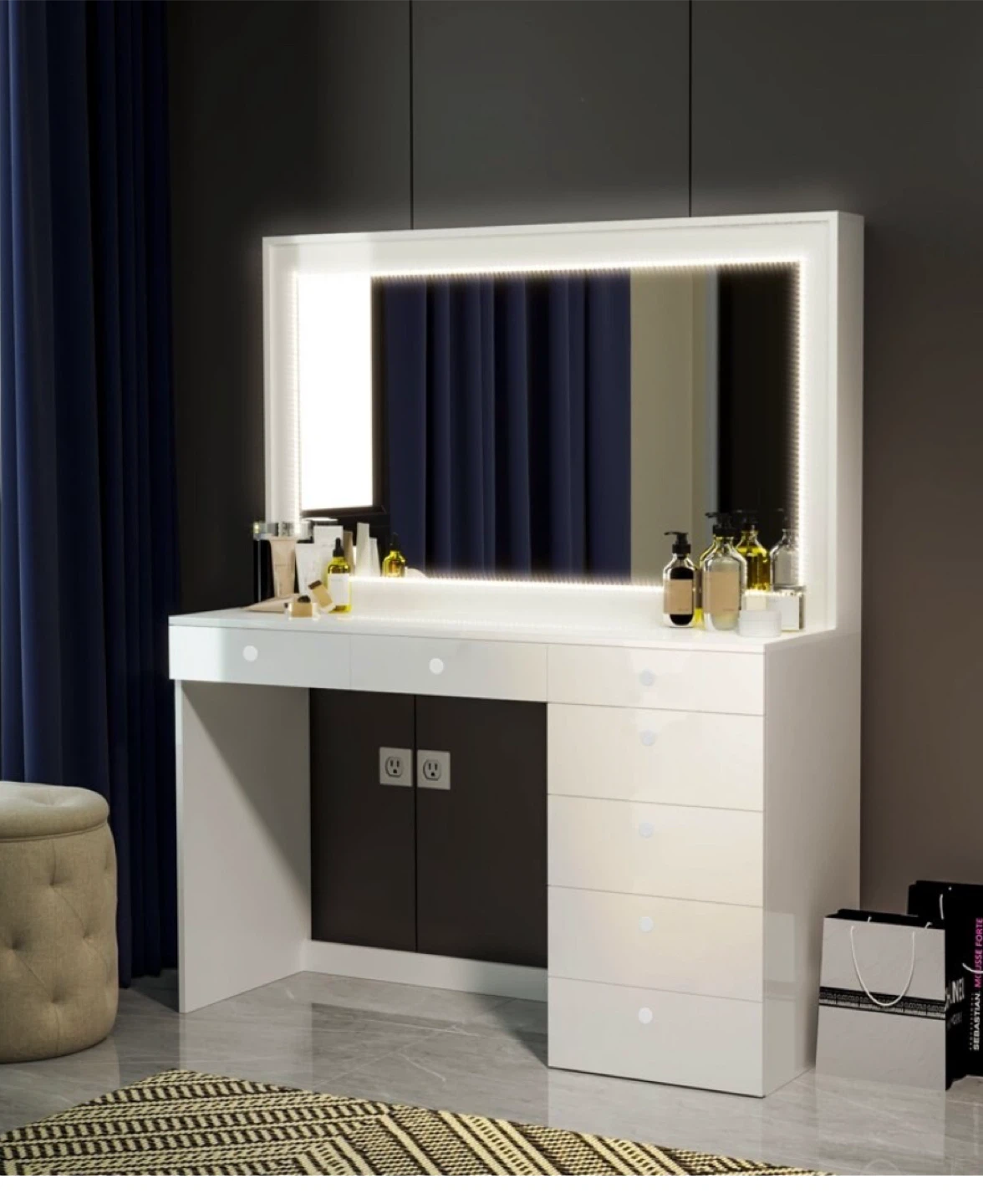 White Vanity Makeup Table with Mirror