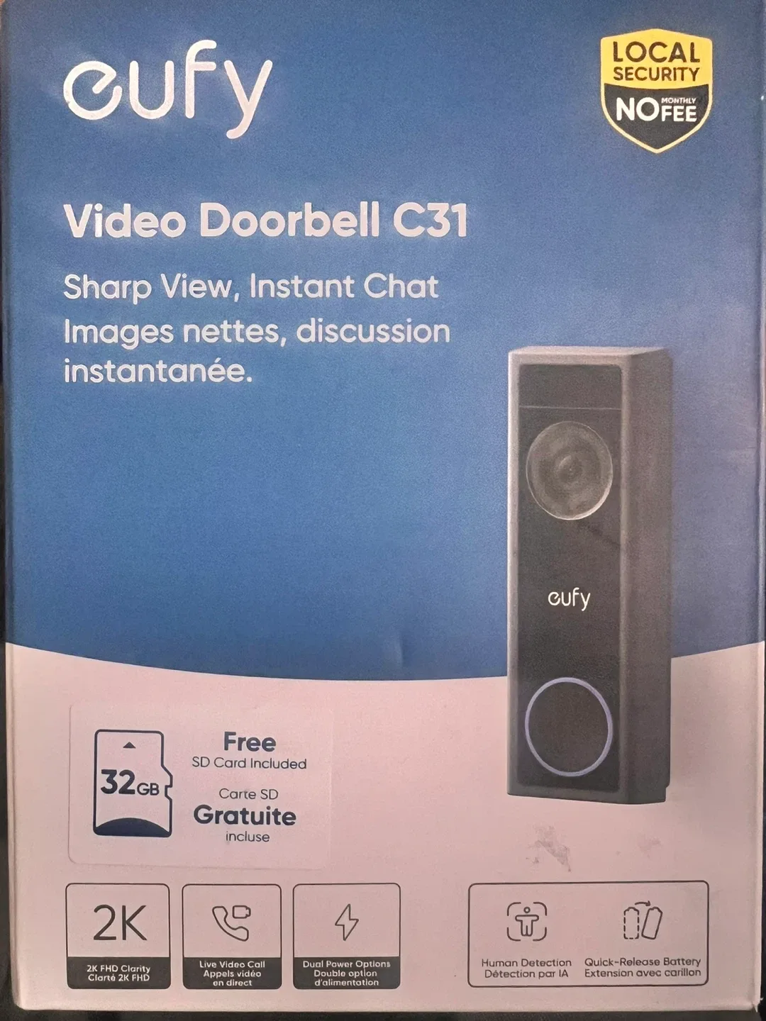 Eufy Video Doorbell C31 with 128GB SD Card - almost new image indicator(2)