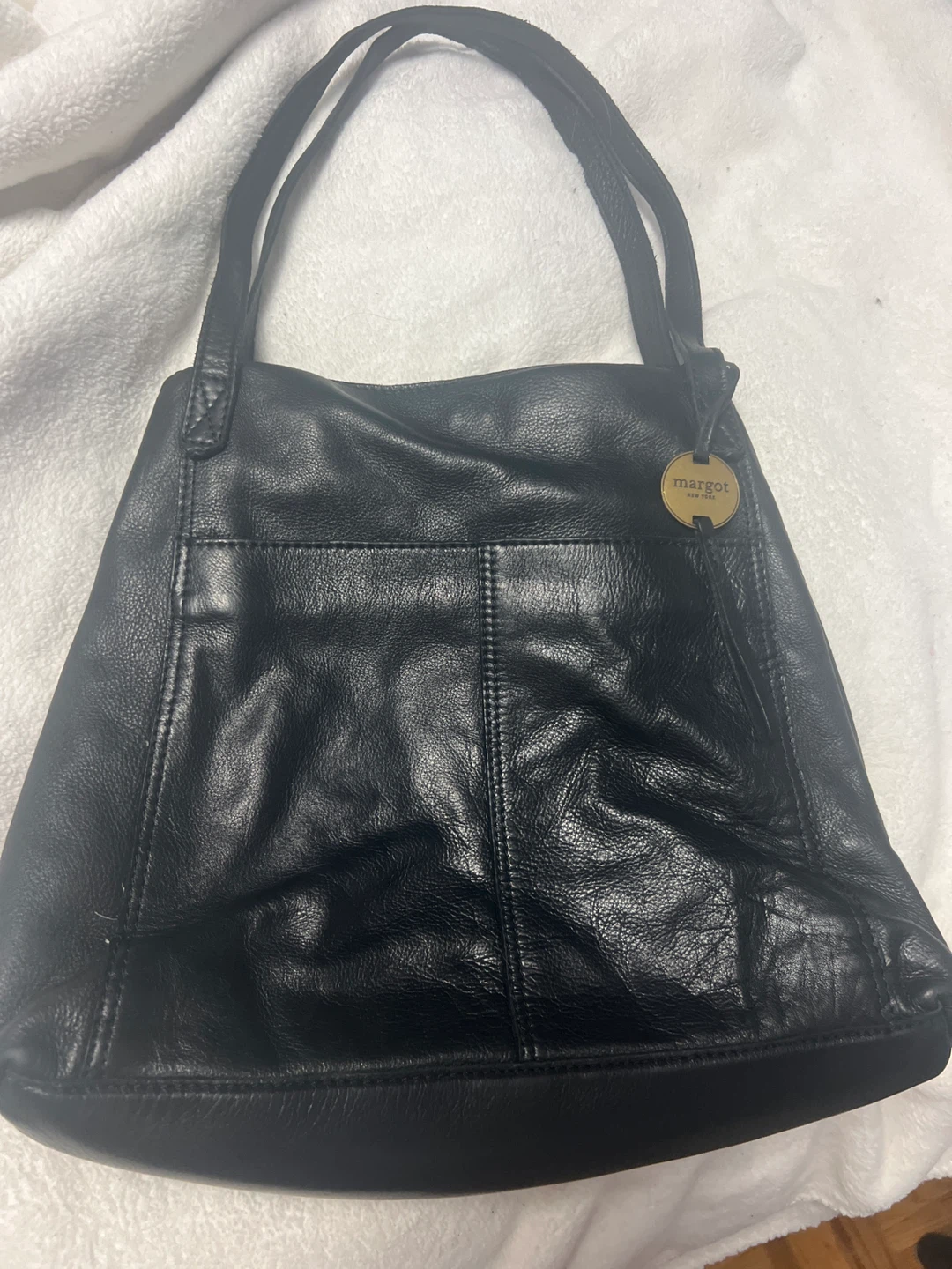 Margot New York Genuine Leather Black Tote Bag