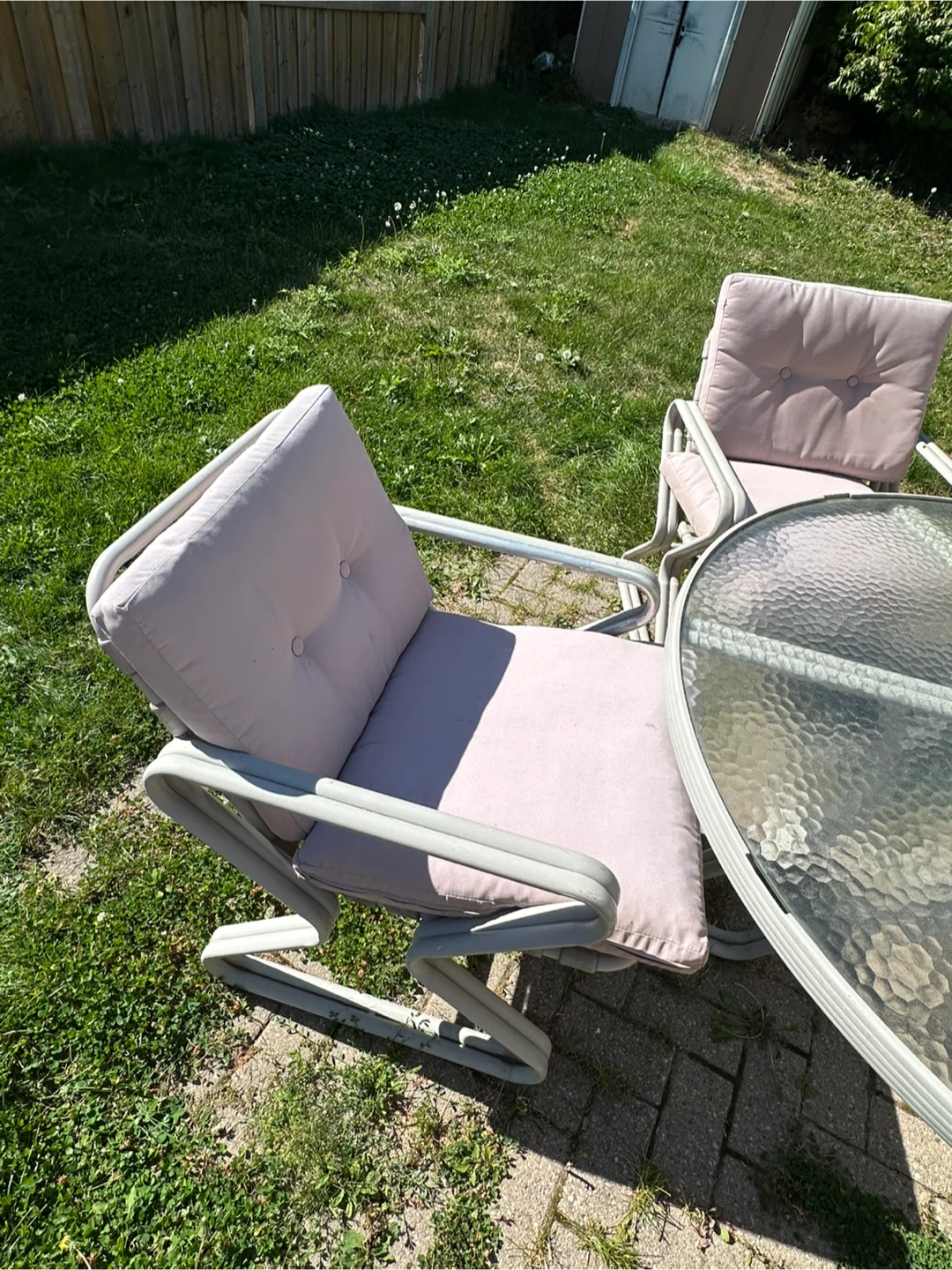Patio Table with 4 Chairs - Glass Top, Light Pink Cushions - photo 2