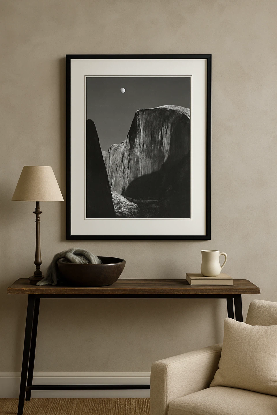 "Moon Over Half Dome" framed wall art print by Ansel Adams