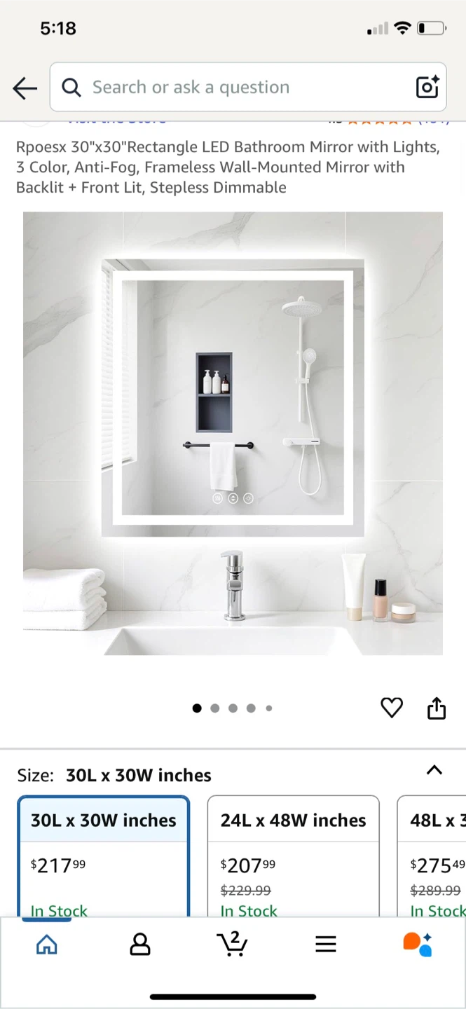 Rpoesx LED Bathroom Mirror 30"x30"