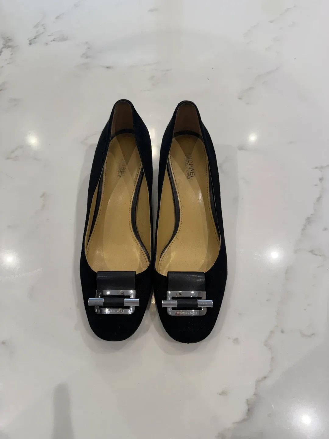 Michael Kors Black Suede Block Heel Shoes Size 8 image indicator(2)