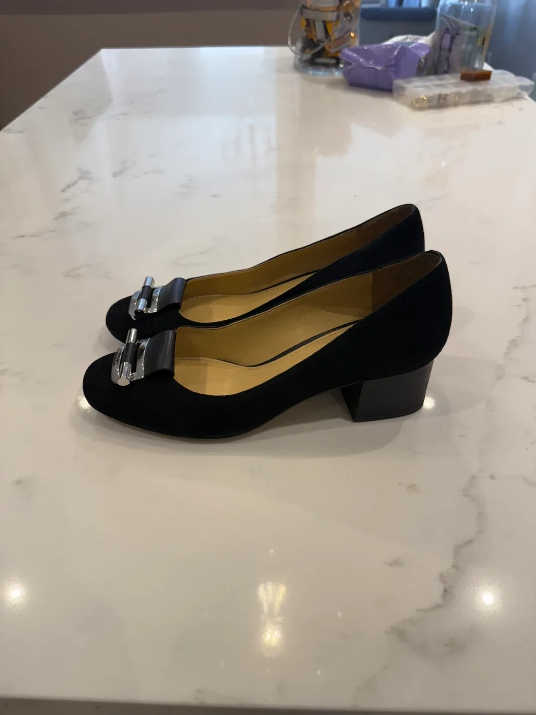 Michael Kors Black Suede Block Heel Shoes Size 8 image indicator(6)