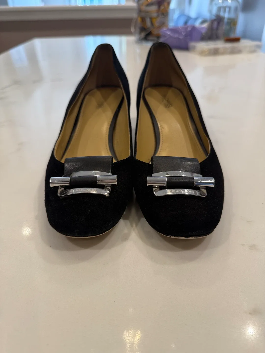 Michael Kors Black Suede Block Heel Shoes Size 8 image indicator(3)