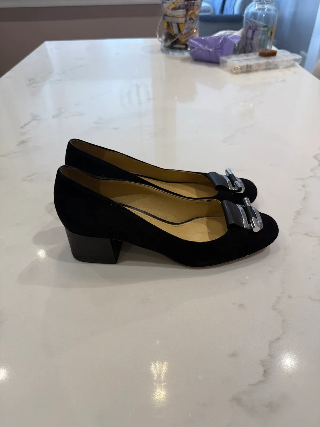 Michael Kors Black Suede Block Heel Shoes Size 8 image indicator(4)