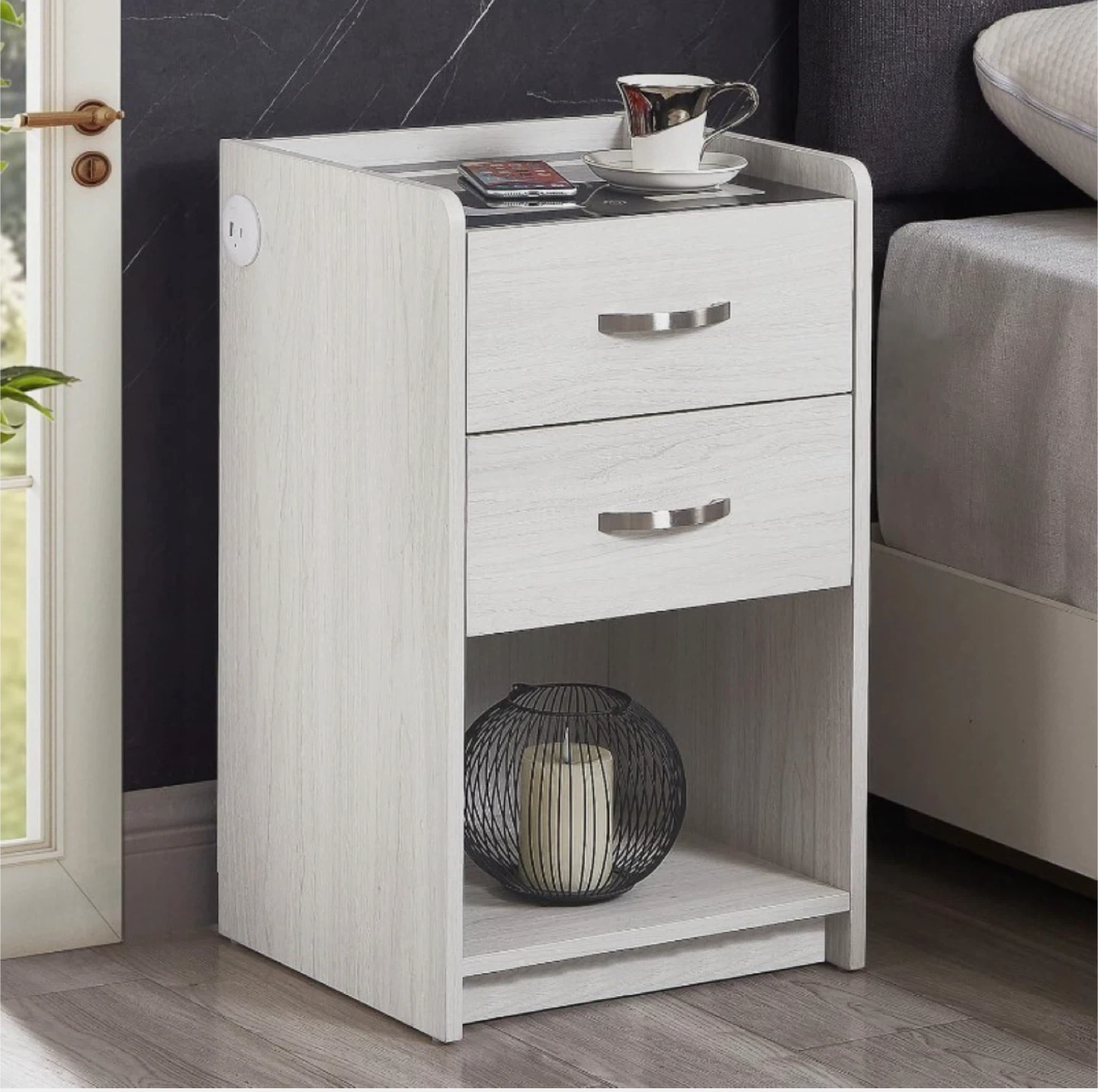 Nightstand with Wireless Charging & LED Lights