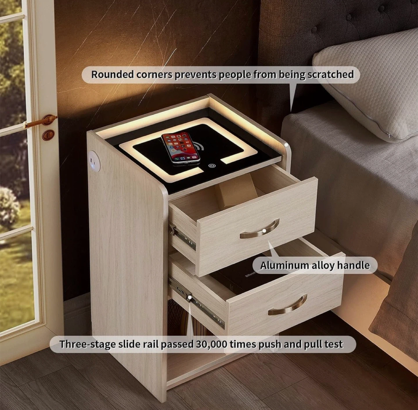 Nightstand with Wireless Charging & LED Lights - photo 2