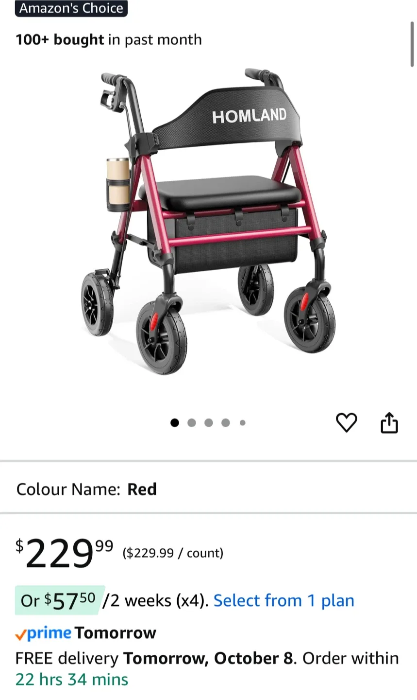 Homland Walker rollator with Seat - Red image indicator(4)