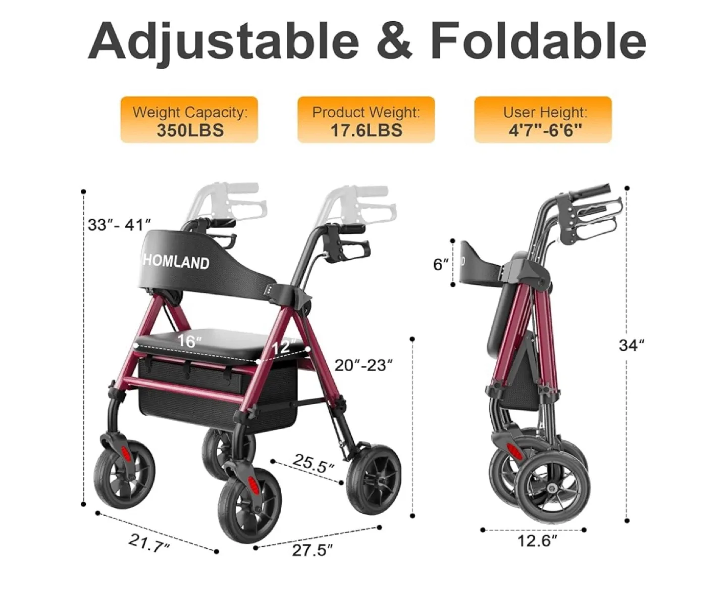 Homland Walker rollator with Seat - Red image indicator(2)