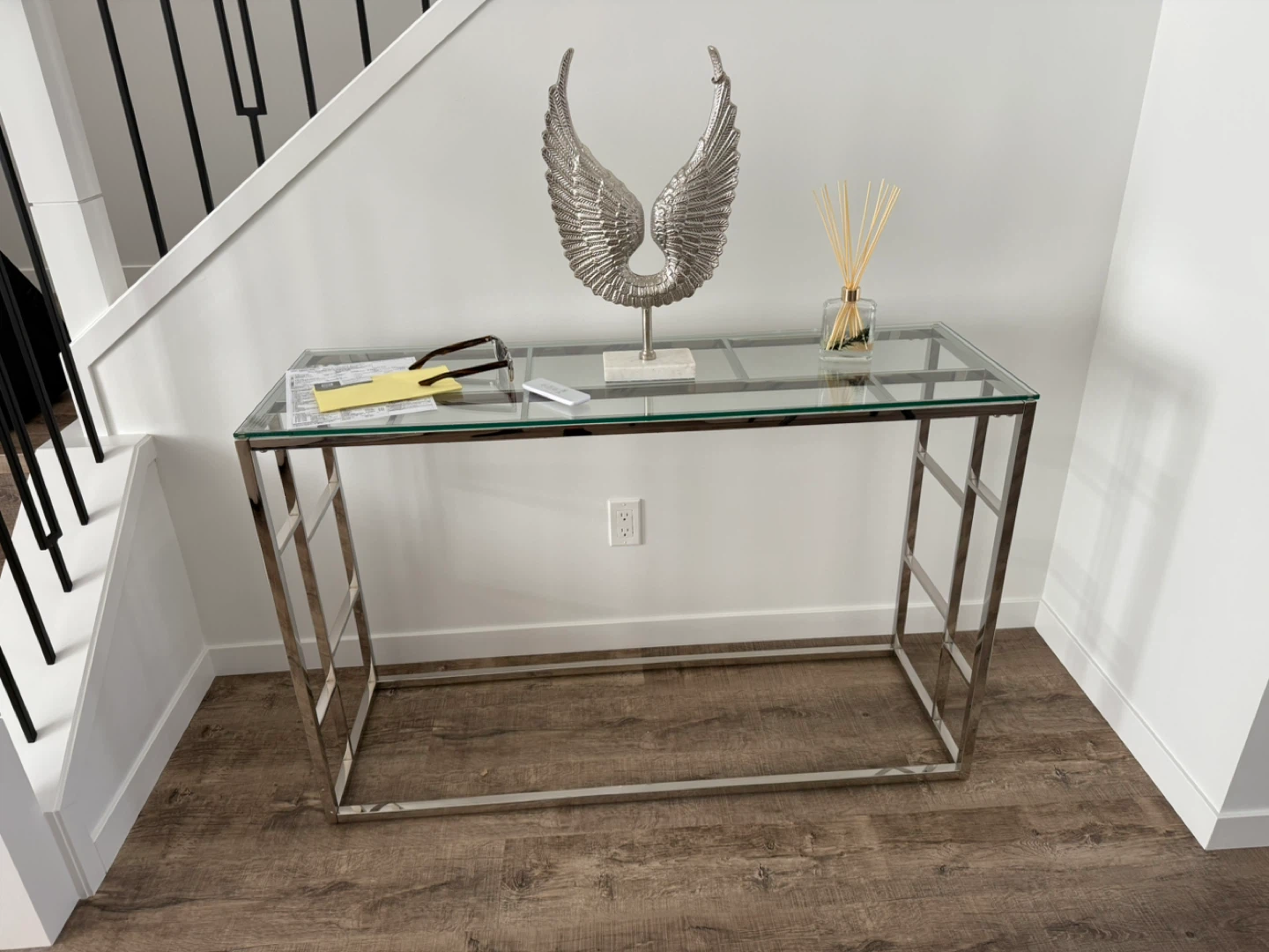 Silver Console Table with Glass Top