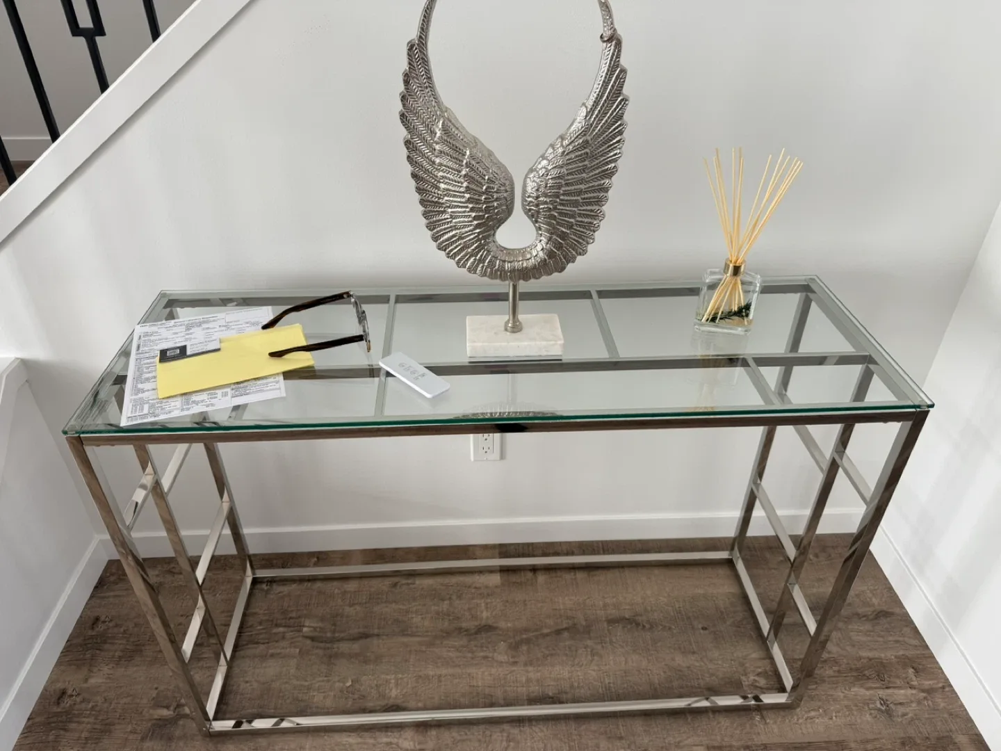 Silver Console Table with Glass Top image indicator(2)
