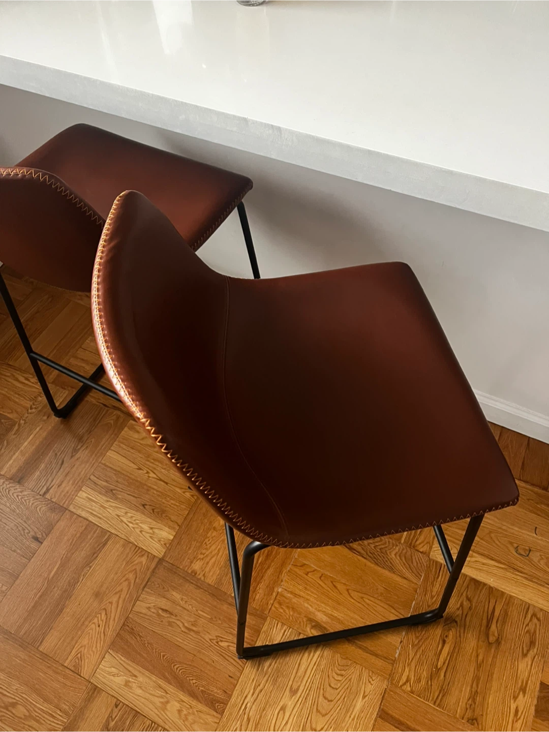 Brown Leather Bar Stools - Set of 2 - photo 2