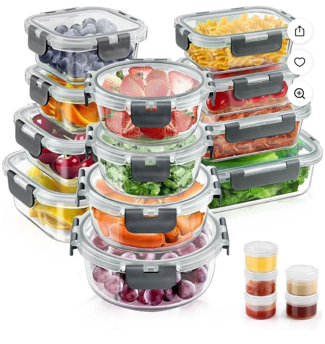 34-Piece Glass Meal Prep Containers Set