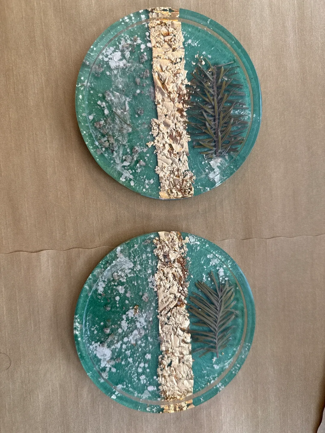 Handmade Green & Gold Resin Coasters (Set of 2) thumbnail