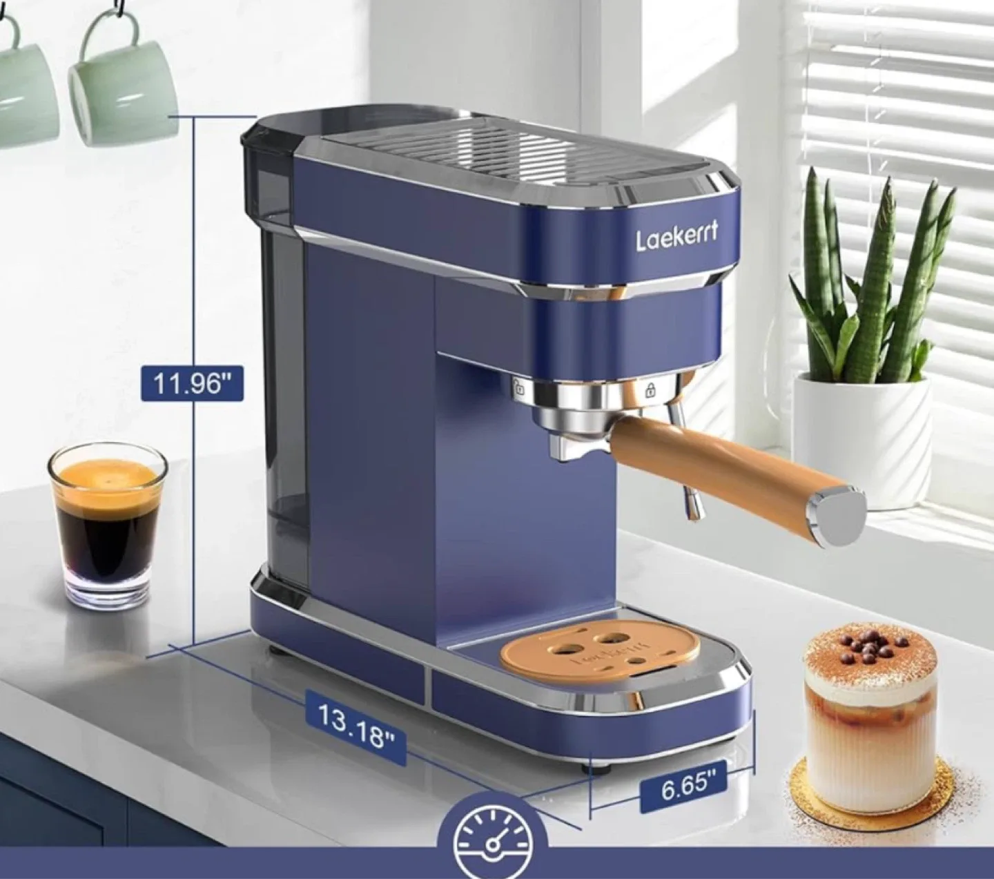 Laekerrt Blue Stainless Steel Espresso Machine