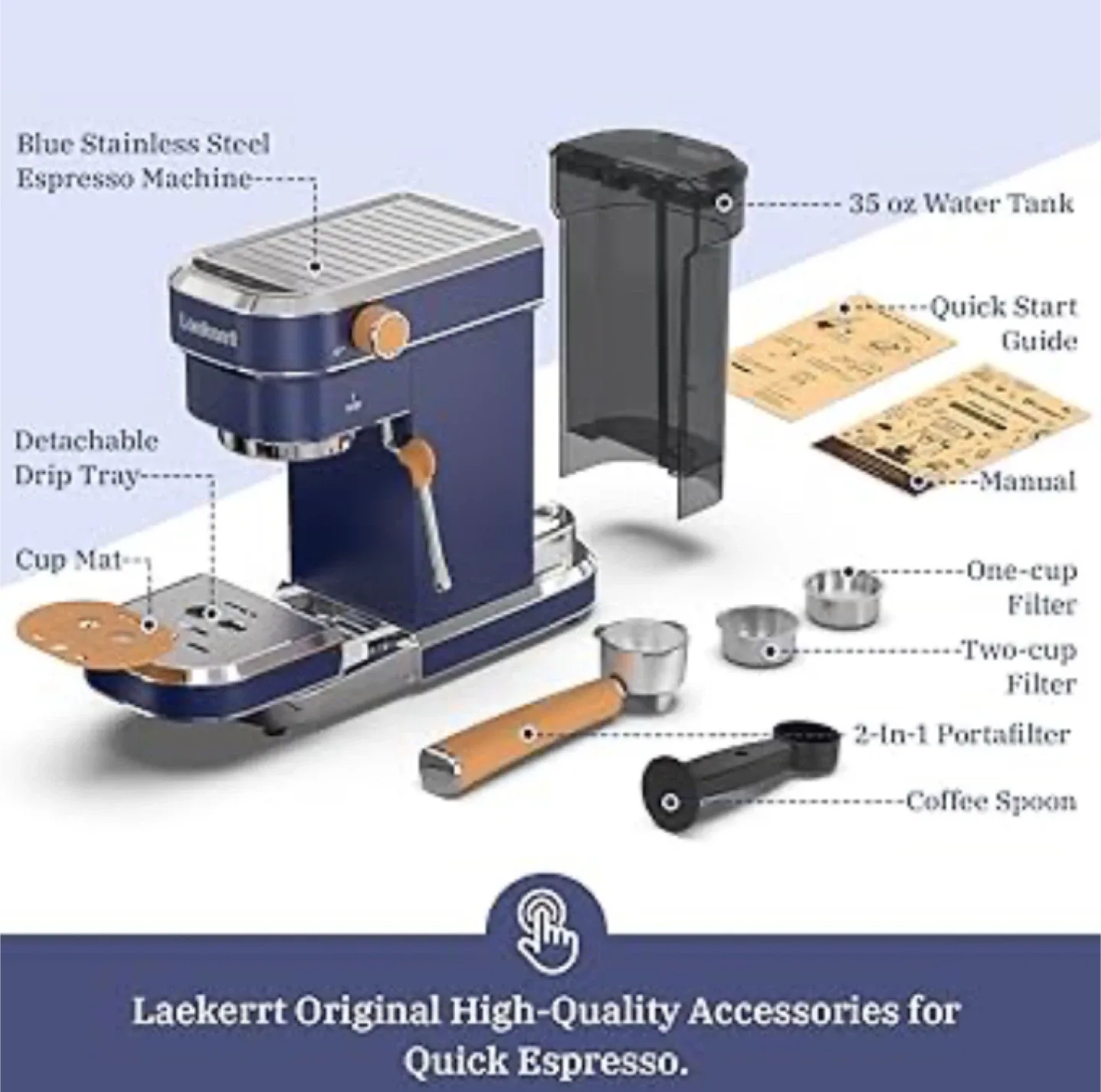 Laekerrt Blue Stainless Steel Espresso Machine image indicator(3)