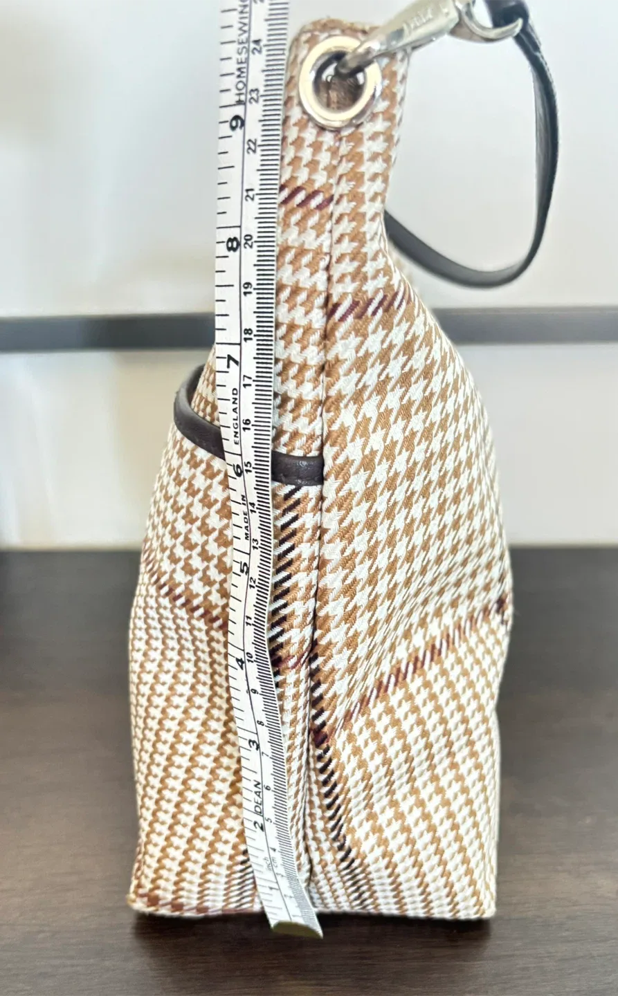 Ralph Lauren camel tan brown houndstooth check purse image indicator(4)