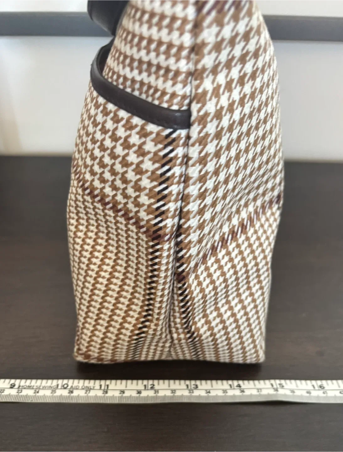 Ralph Lauren camel tan brown houndstooth check purse image indicator(5)