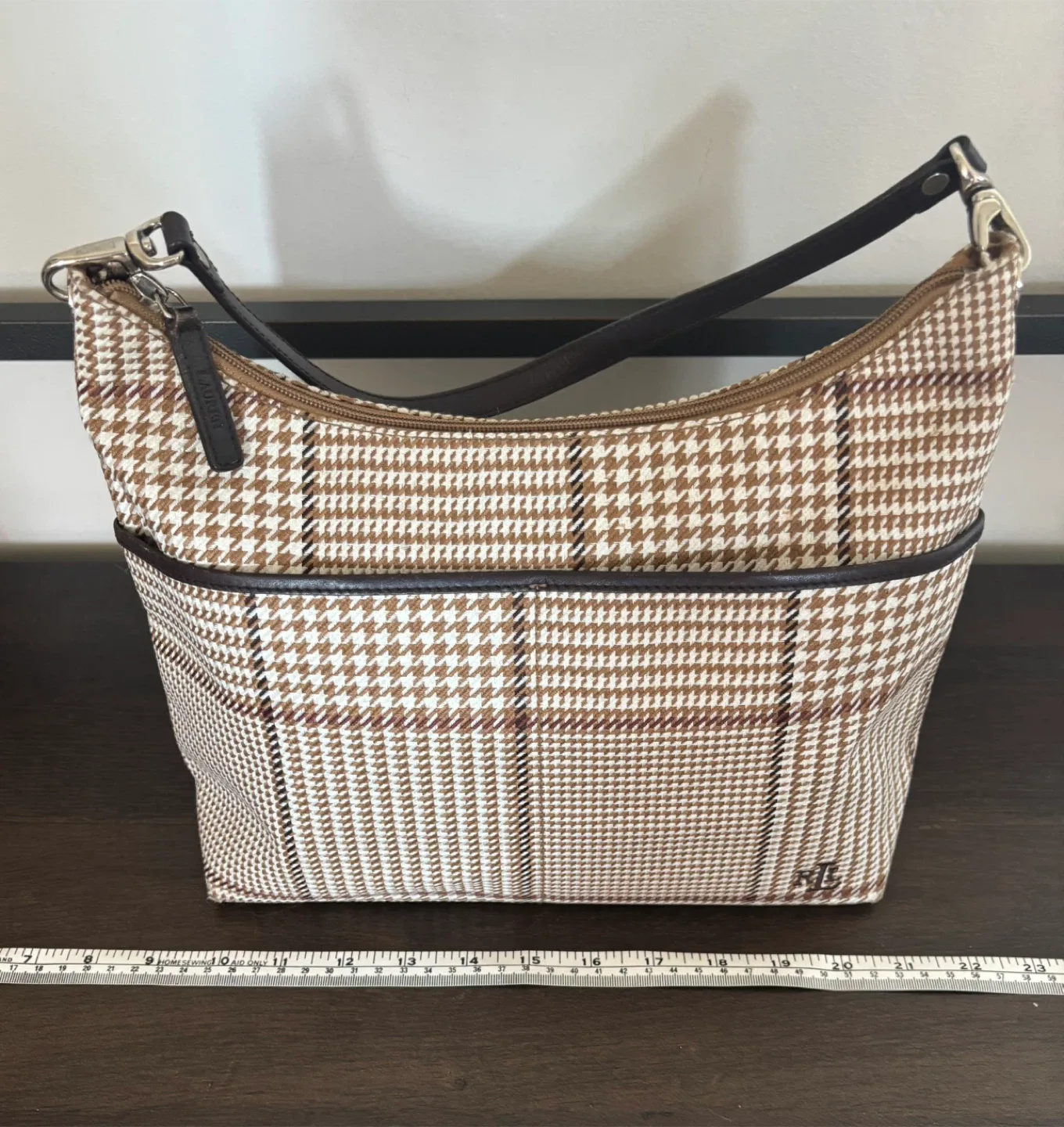 Ralph Lauren camel tan brown houndstooth check purse image indicator(3)