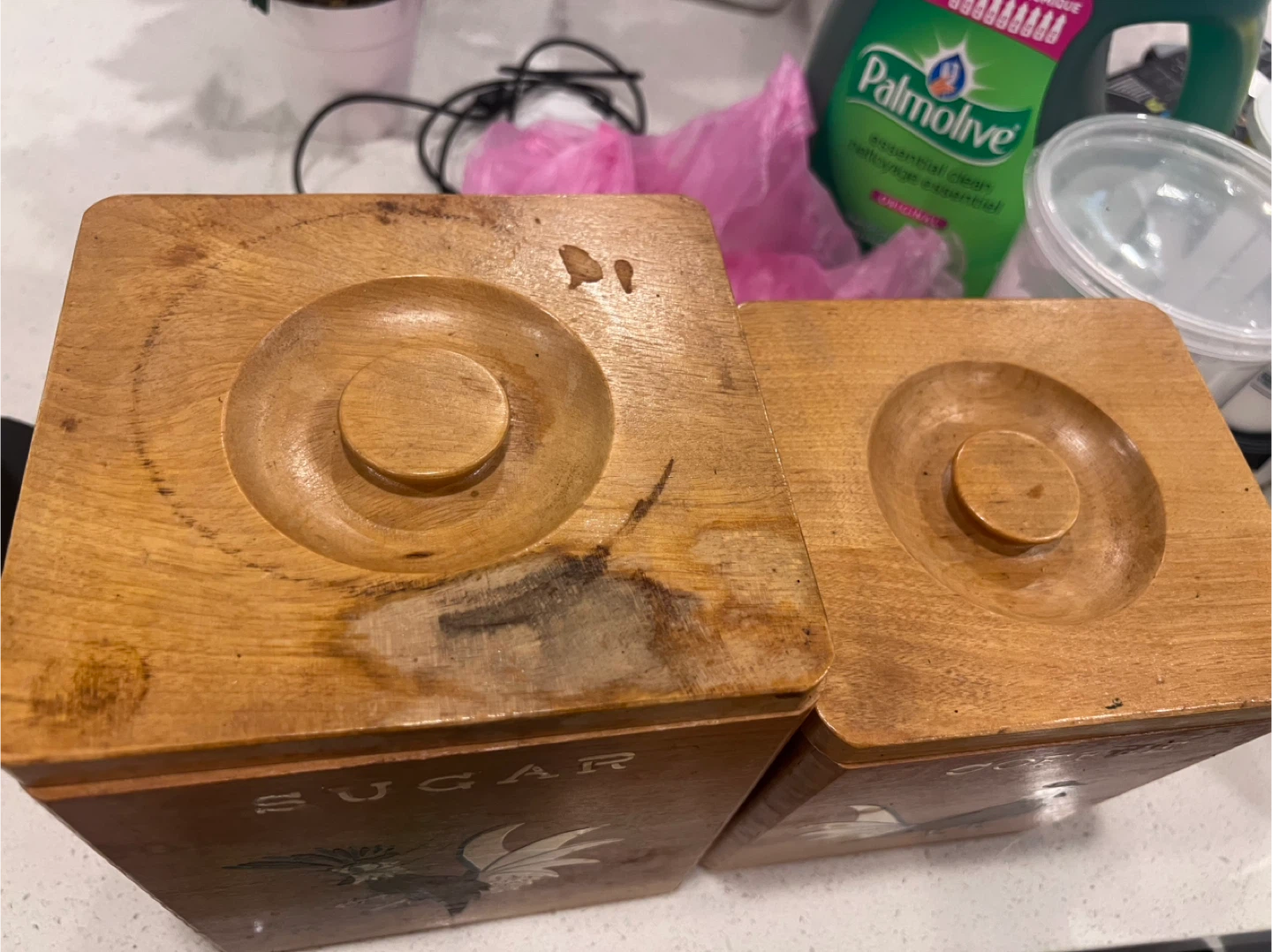 Vintage Wooden Sugar & Coffee Canisters