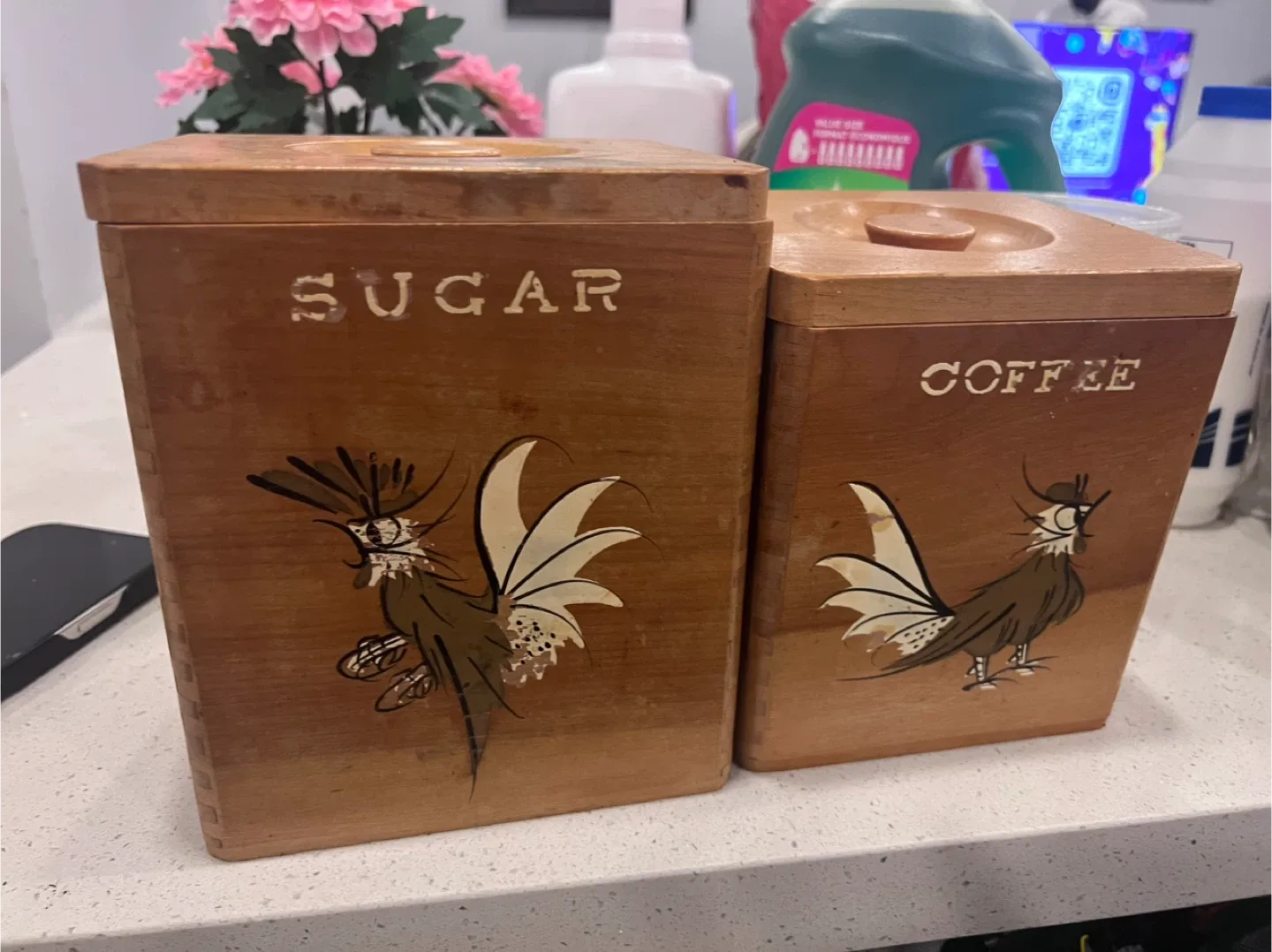 Vintage Wooden Sugar & Coffee Canisters image indicator(2)