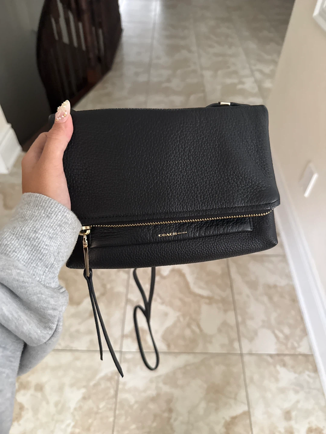 Coach Black Leather Foldover Clutch