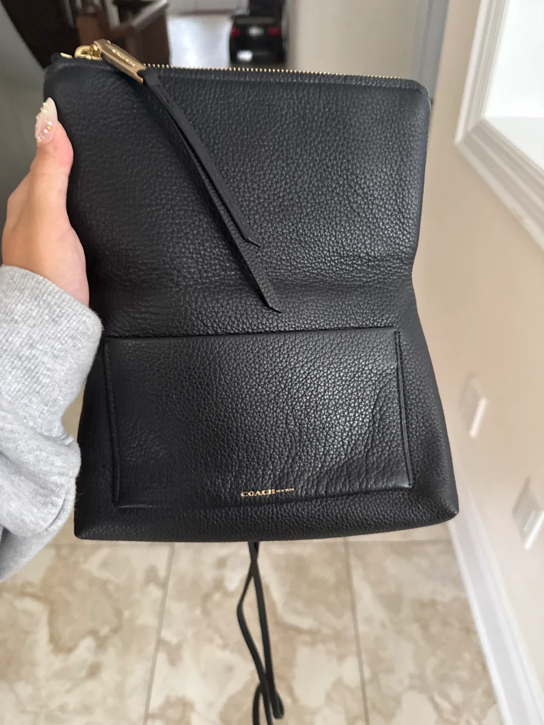 Coach Black Leather Foldover Clutch image indicator(2)