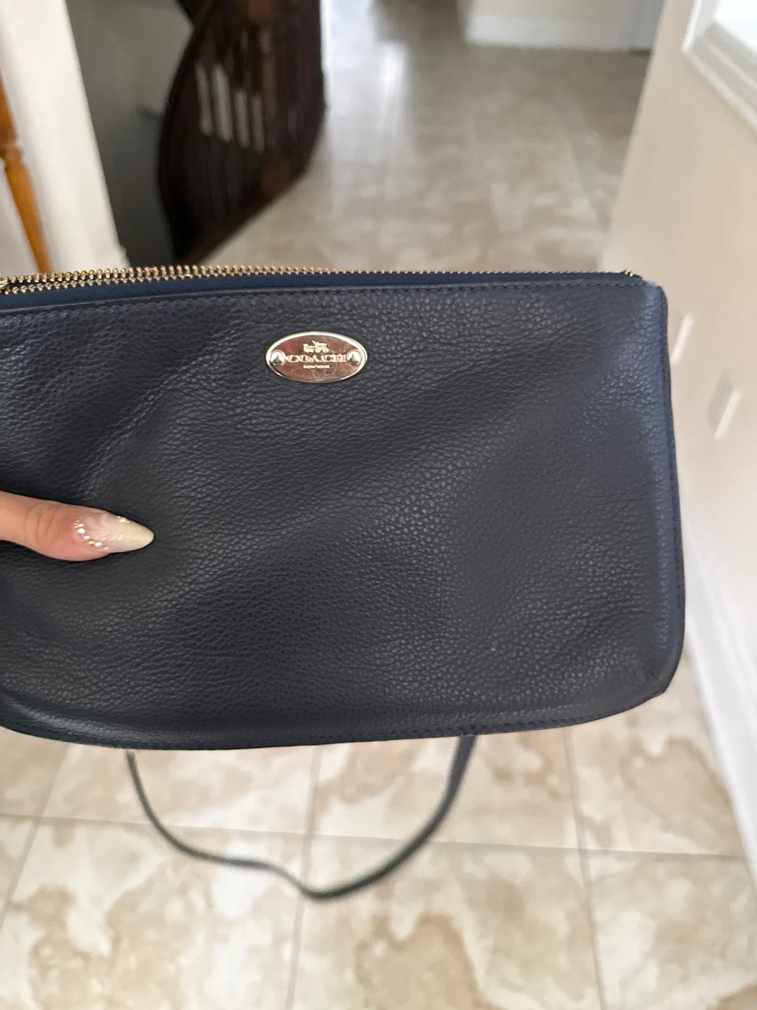 Coach Navy Blue Leather Wristlet