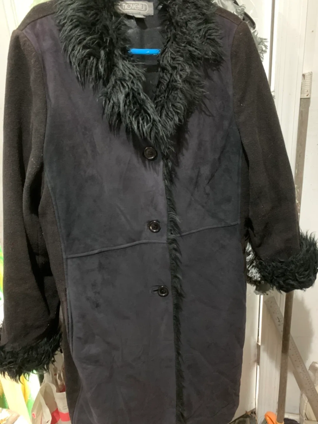 Novelti Black Faux Fur Trim Coat image indicator(5)