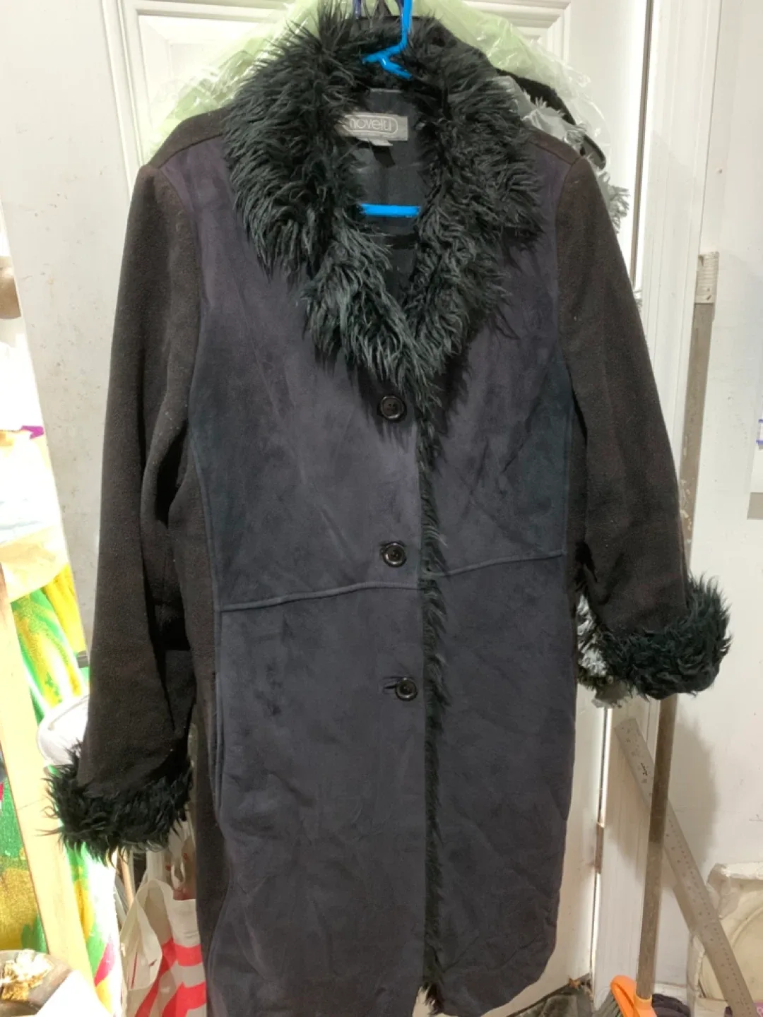 Novelti Black Faux Fur Trim Coat image indicator(2)