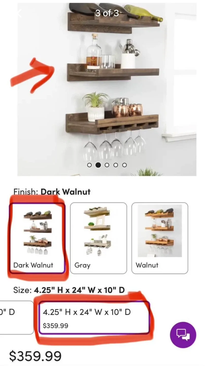 Dark Walnut Floating Wine Rack Shelf image indicator(3)