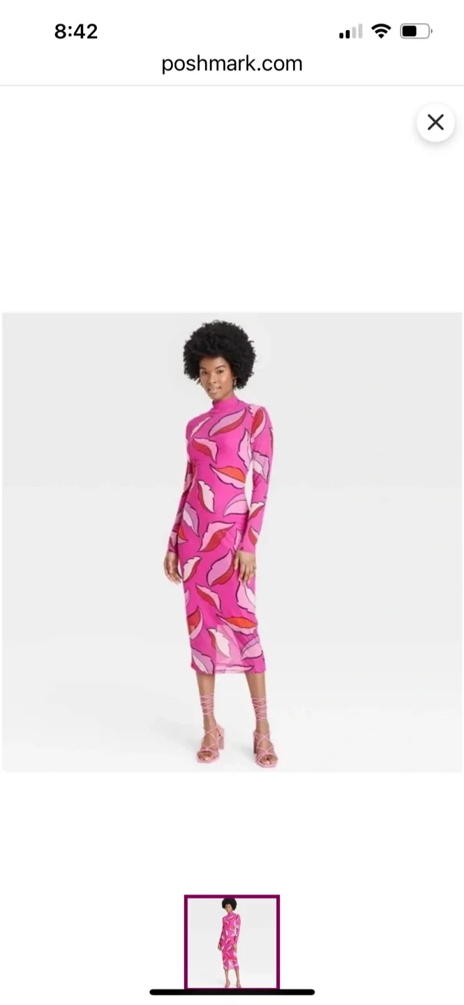 Pink Patterned Long Sleeve Dress thumbnail
