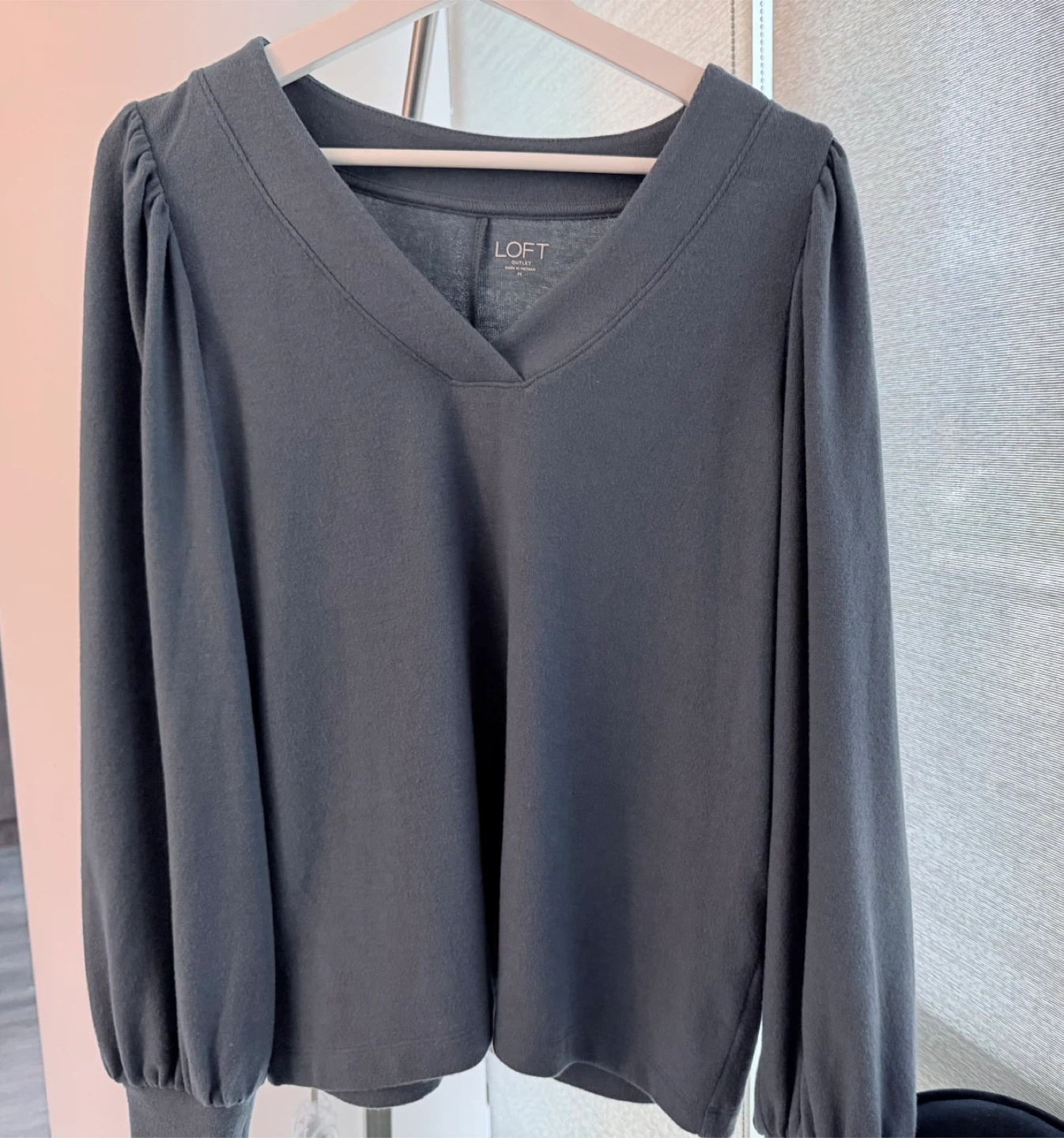 LOFT Grey Long Sleeve V-Neck shirt