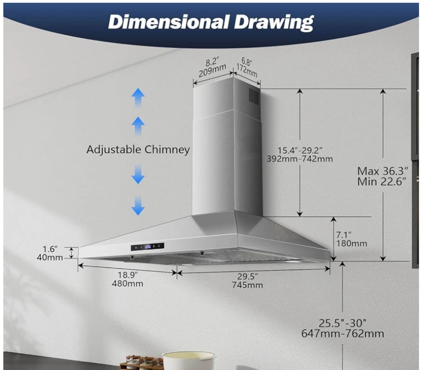 Stainless Steel Range Hood - MAX 450 CFM Air Flow