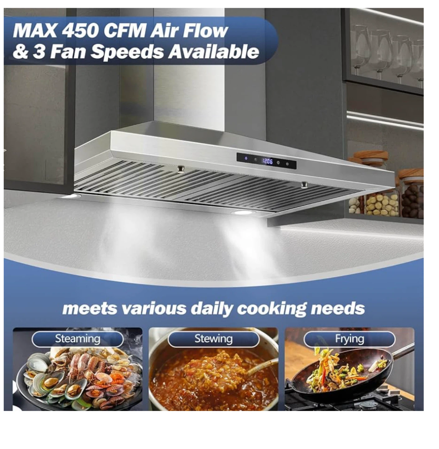 Stainless Steel Range Hood - MAX 450 CFM Air Flow - photo 3