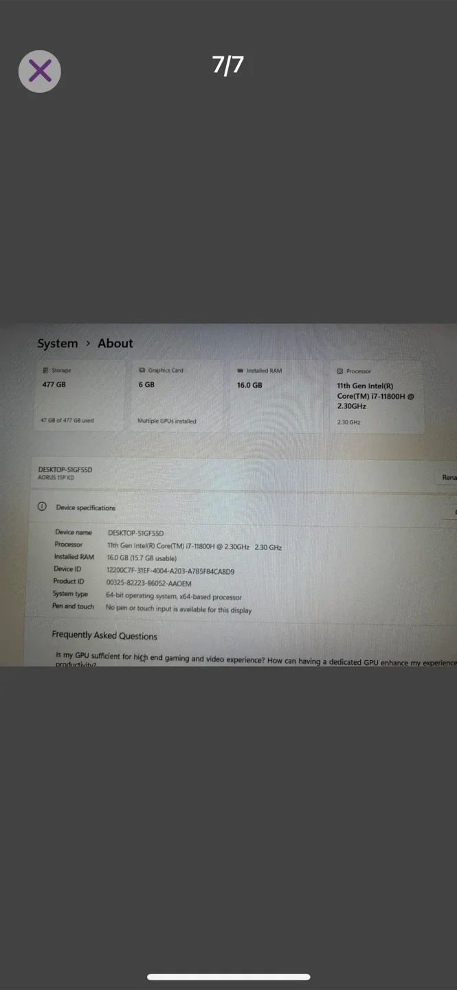 Aorus Gaming Laptop RTX 3060 image indicator(7)